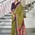 Green floral print mulmul cotton saree with blouse.