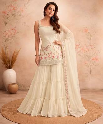 Beige faux georgette  sharara salwar suit collection un stitched 1