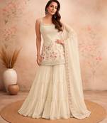 Beige faux georgette  sharara salwar suit collection un stitched