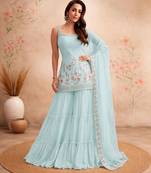 Sky blue faux georgette  sharara salwar suit collection un stitched