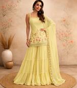 Yellow faux georgette  sharara salwar suit collection un stitched