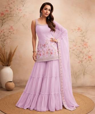 Pink faux georgette  sharara salwar suit collection un stitched 1