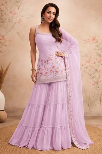 Pink faux georgette  sharara salwar suit collection un stitched