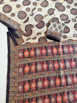Navy Blue Color  Digital Printing With Original Mirror Work Dola Silk Saree  1