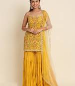 Yellow faux georgette  sharara salwar suit collection un stitched