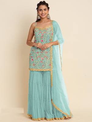Sky blue faux georgette  sharara salwar suit collection un stitched 1