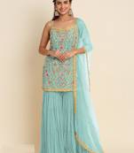 Sky blue faux georgette  sharara salwar suit collection un stitched