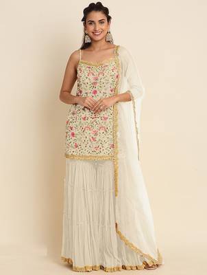 Beige faux georgette  sharara salwar suit collection un stitched 1