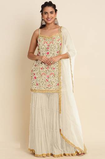 Beige faux georgette  sharara salwar suit collection un stitched