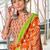 Orange ikkat print mulmul cotton saree with blouse.