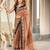Brown ikkat print mulmul cotton saree with blouse.