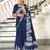 Blue floral print mulmul cotton saree with blouse.