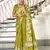 Green floral print mulmul cotton saree with blouse.