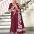 Maroon floral print mulmul cotton saree with blouse.
