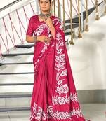 Pink floral print mulmul cotton saree with blouse.