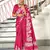 Pink floral print mulmul cotton saree with blouse.