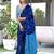 Blue block print mulmul cotton saree with blouse.