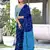 Blue block print mulmul cotton saree with blouse.