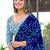 Blue block print mulmul cotton saree with blouse.
