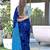 Blue block print mulmul cotton saree with blouse.