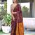 Brown block print mulmul cotton saree with blouse.