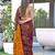 Brown block print mulmul cotton saree with blouse.