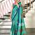 Aqua blue floral, block print mulmul cotton saree with blouse.