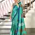 Aqua blue floral, block print mulmul cotton saree with blouse.
