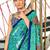 Aqua blue floral, block print mulmul cotton saree with blouse.