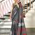 Grey floral, block print mulmul cotton saree with blouse.