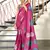 Pink floral, block print mulmul cotton saree with blouse.