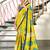 Yellow floral, block print mulmul cotton saree with blouse.
