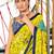 Yellow floral, block print mulmul cotton saree with blouse.