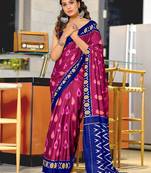 Pink ikkat print mulmul cotton saree with blouse.