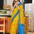 Yellow ikkat print mulmul cotton saree with blouse.