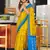 Yellow ikkat print mulmul cotton saree with blouse.