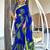 Blue block print mulmul cotton saree with blouse.
