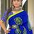 Blue block print mulmul cotton saree with blouse.