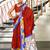 Red madhubani print mulmul cotton saree with blouse.
