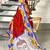 Red madhubani print mulmul cotton saree with blouse.