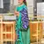 Green ikkat, zigzag print mulmul cotton saree with blouse.