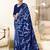 Blue block print mulmul cotton saree with blouse.