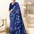 Blue block print mulmul cotton saree with blouse.