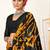 Mustard block print mulmul cotton saree with blouse.