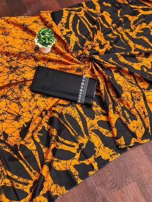 Mustard block print mulmul cotton saree with blouse. 5