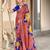 Peach floral print mulmul cotton saree with blouse.