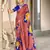 Peach floral print mulmul cotton saree with blouse.