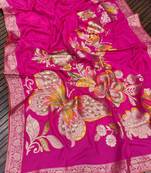 Pink Color Meenakari Big Butterfly Figure Flower Work Viscos Khaddi Sarere
