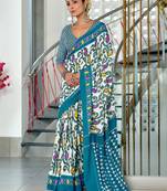 Blue ikkat print mulmul cotton saree with blouse.