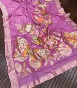 Lavender Color Meenakari Big Butterfly Figure Flower Work Viscos Khaddi Sarere